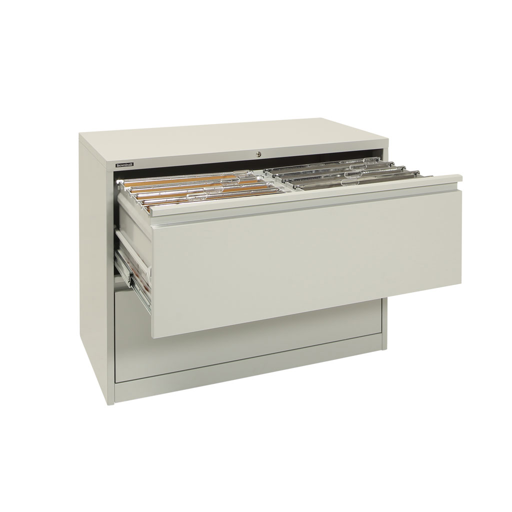 Grey 2 Drawer White Lateral Filing Cabinet with flush handles