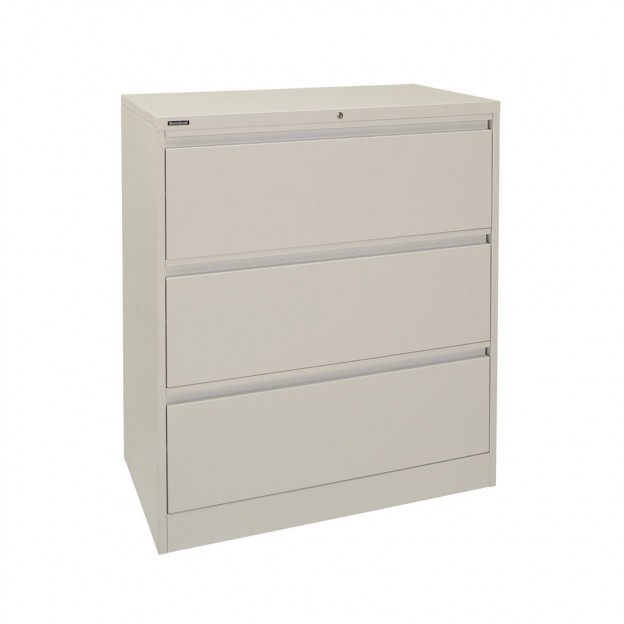 Grey 3 Drawer Lateral Filing Cabinet with flush handles