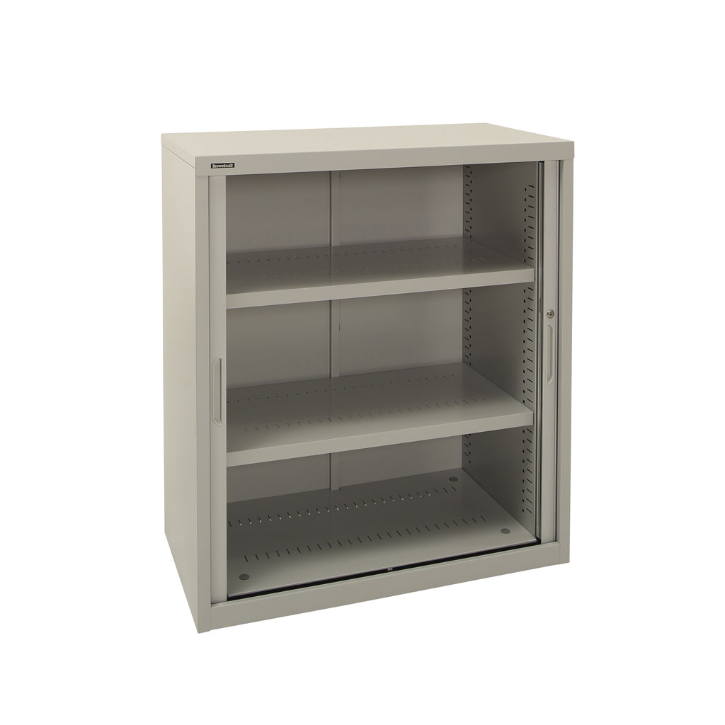 900w X 1020h Tambour Cupboard in Grey with 2 Shelves