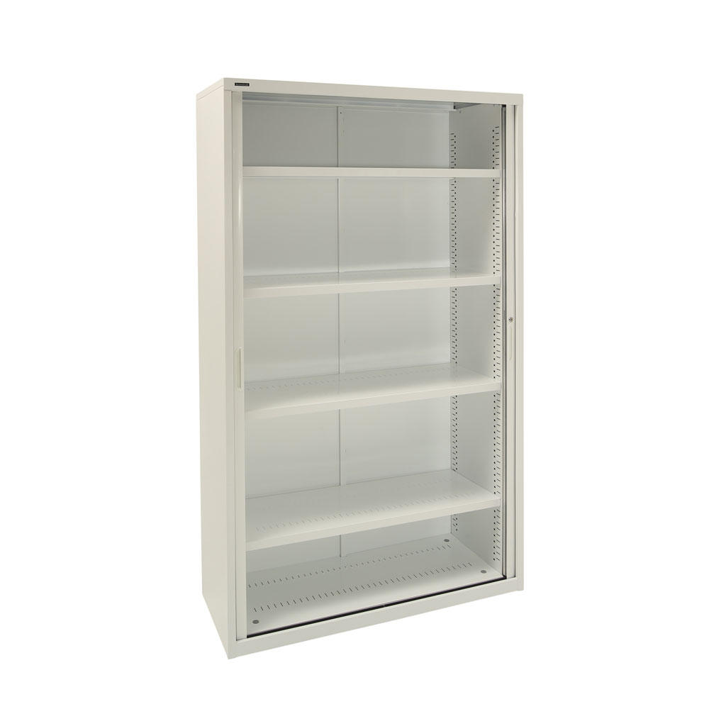 1980h Tambour Cupboard in Grey with 5 Shelves
